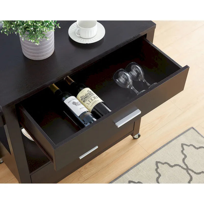 Modern 2-Drawer Serving Cart with Towel Bar and Caster Wheels - Multiple Colors