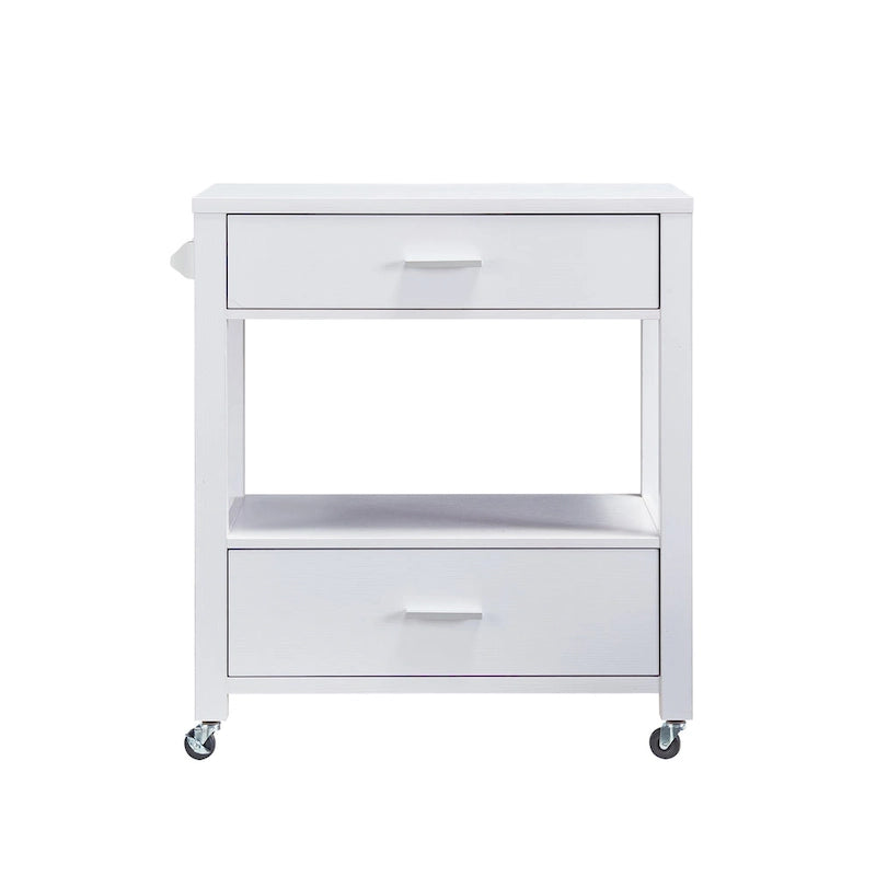 Modern 2-Drawer Serving Cart with Towel Bar and Caster Wheels - Multiple Colors