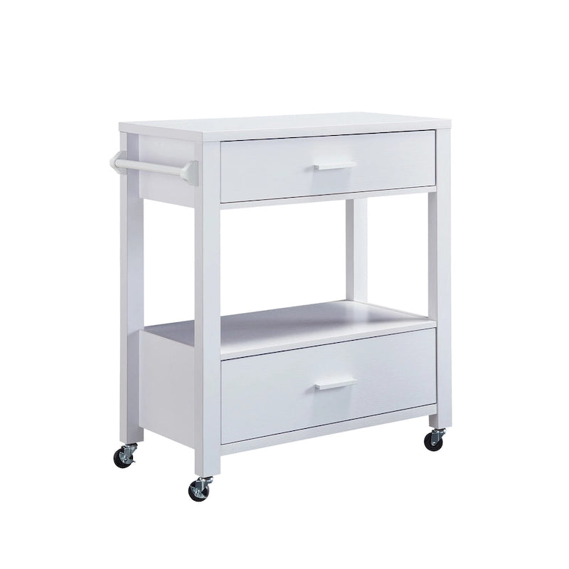Modern 2-Drawer Serving Cart with Towel Bar and Caster Wheels - Multiple Colors