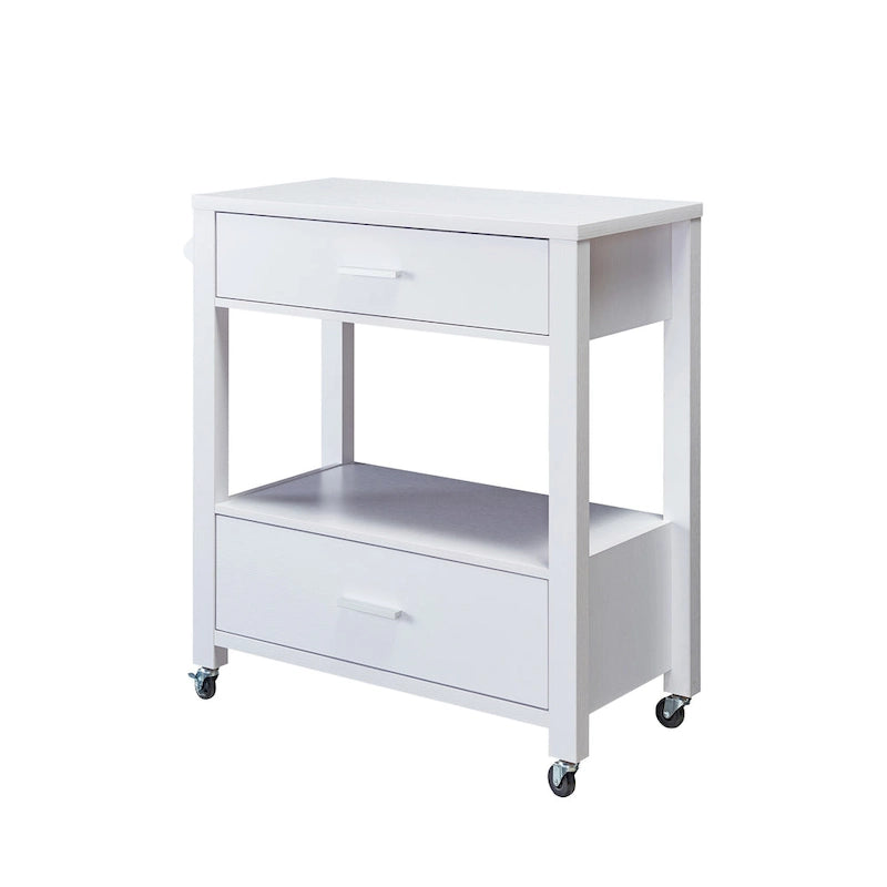 Modern 2-Drawer Serving Cart with Towel Bar and Caster Wheels - Multiple Colors