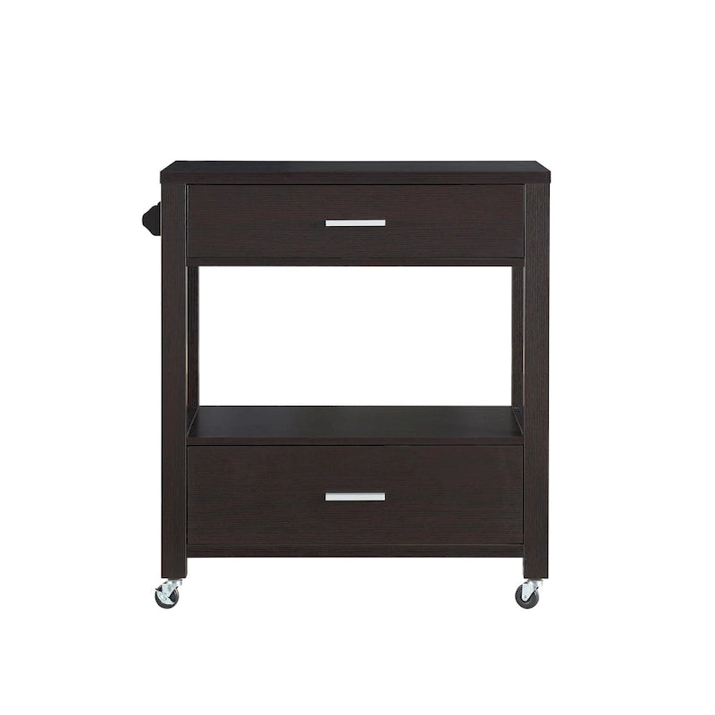 Modern 2-Drawer Serving Cart with Towel Bar and Caster Wheels - Multiple Colors