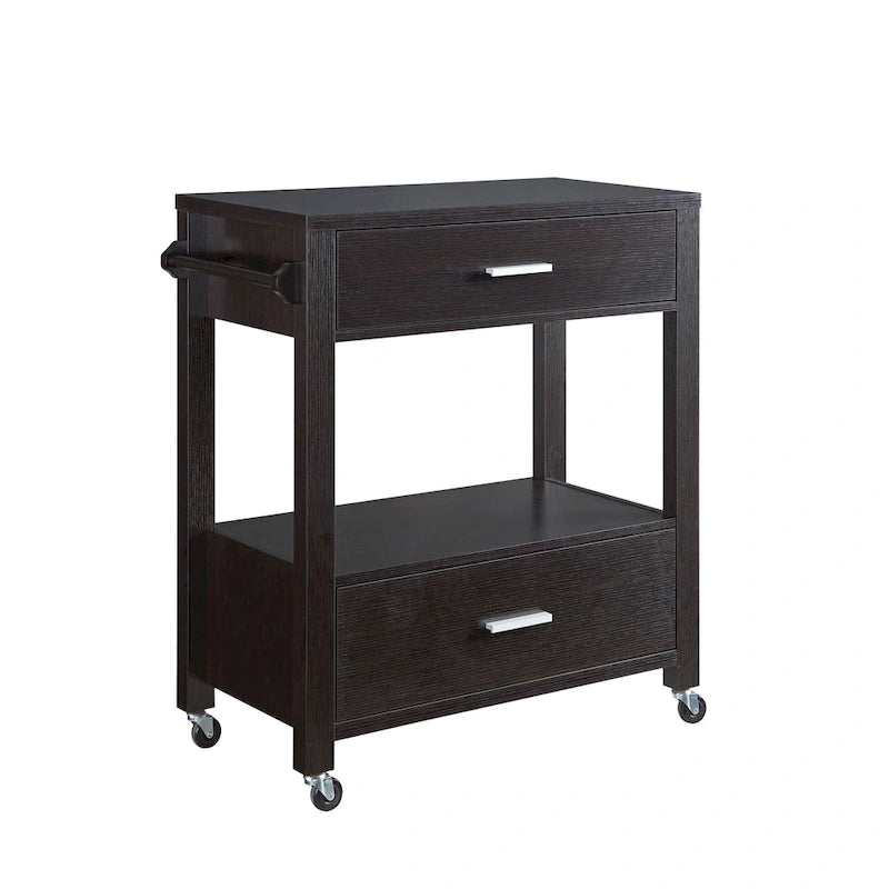 Modern 2-Drawer Serving Cart with Towel Bar and Caster Wheels - Multiple Colors