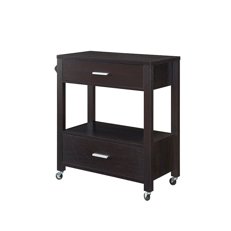Modern 2-Drawer Serving Cart with Towel Bar and Caster Wheels - Multiple Colors