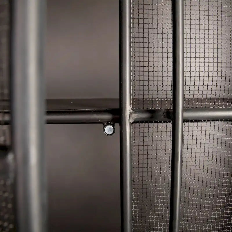 Dark Brown Metal Storage Cabinet with Mesh Doors and Open Bottom Shelf