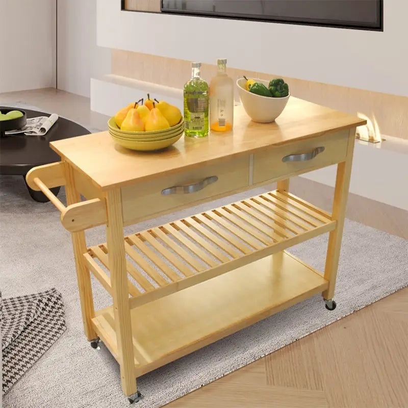 45-Inch Rolling Kitchen Island Cart with 2 Drawers and Open Storage Shelves - 45 x 17 x 35 inches