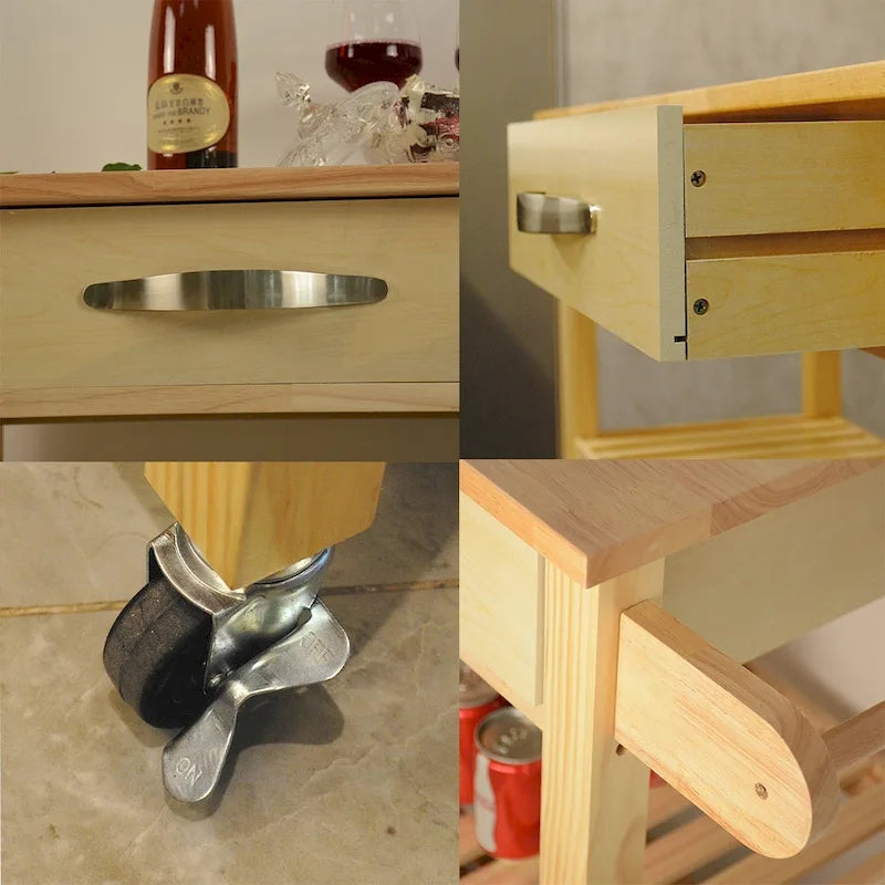 45-Inch Rolling Kitchen Island Cart with 2 Drawers and Open Storage Shelves - 45 x 17 x 35 inches