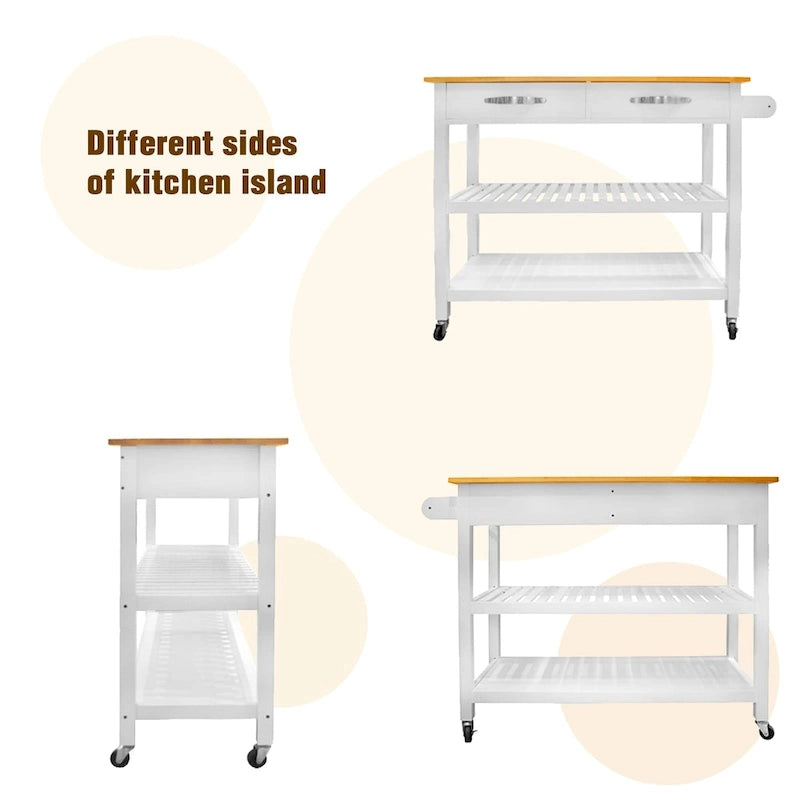 45-Inch Rolling Kitchen Island Cart with 2 Drawers and Open Storage Shelves - 45 x 17 x 35 inches
