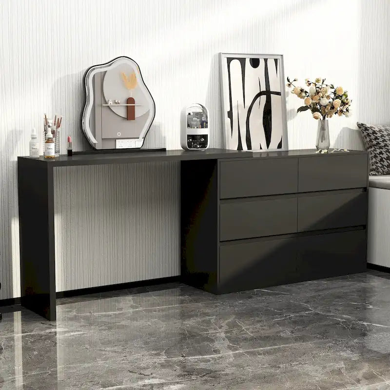 6-Drawer Dresser and Desk Vanity Combo in White - 51.2W x 32.7H inches