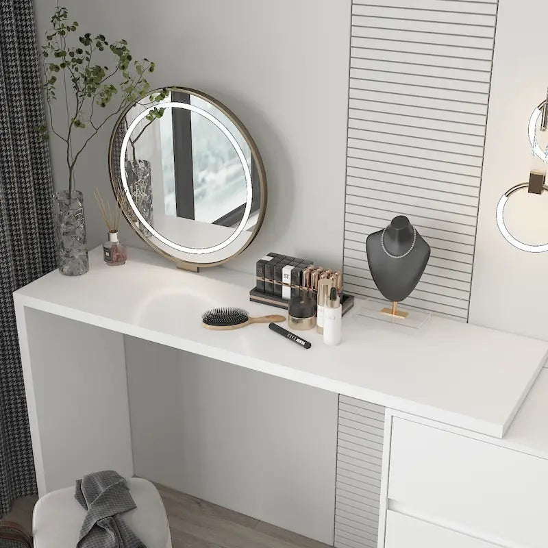 6-Drawer Dresser and Desk Vanity Combo in White - 51.2W x 32.7H inches