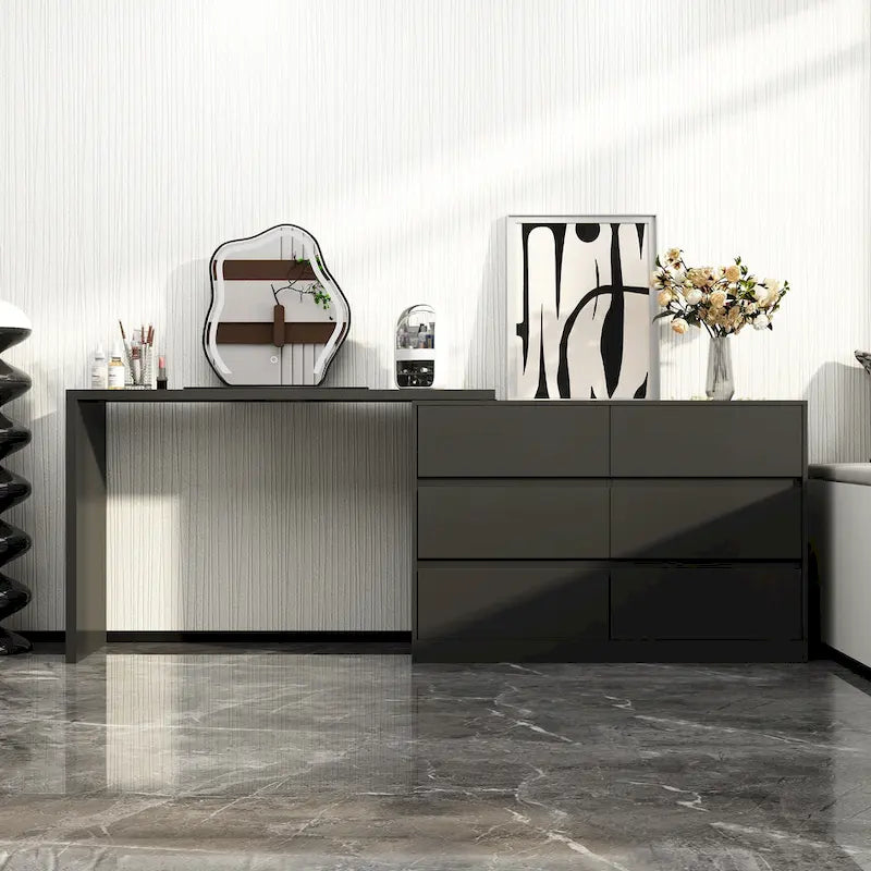 6-Drawer Dresser and Desk Vanity Combo in White - 51.2W x 32.7H inches