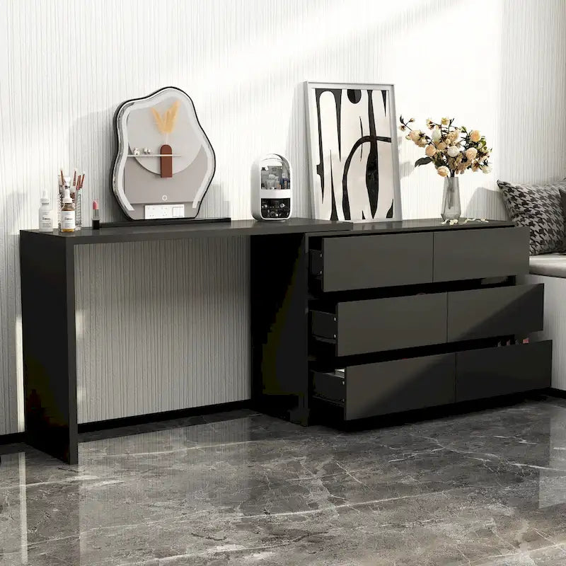 6-Drawer Dresser and Desk Vanity Combo in White - 51.2W x 32.7H inches