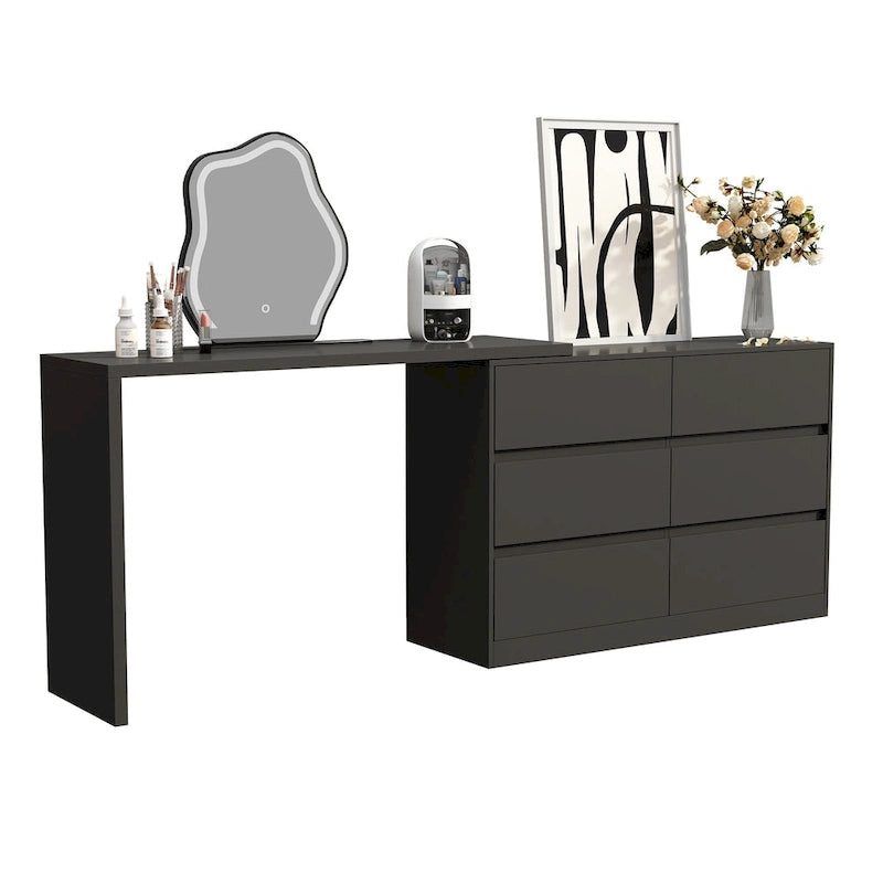 6-Drawer Dresser and Desk Vanity Combo in White - 51.2W x 32.7H inches