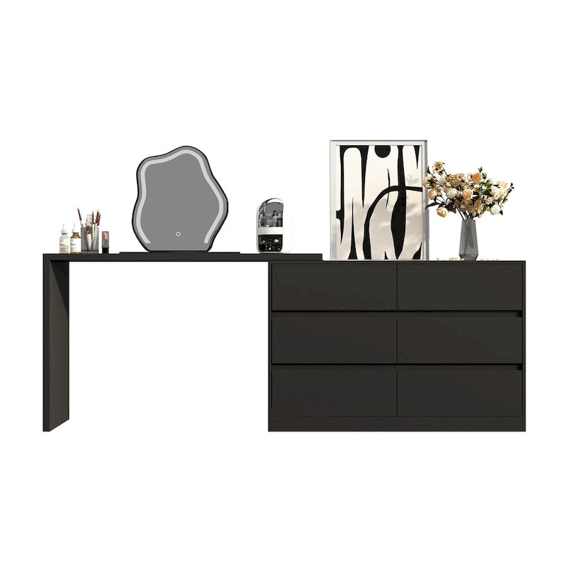6-Drawer Dresser and Desk Vanity Combo in White - 51.2W x 32.7H inches
