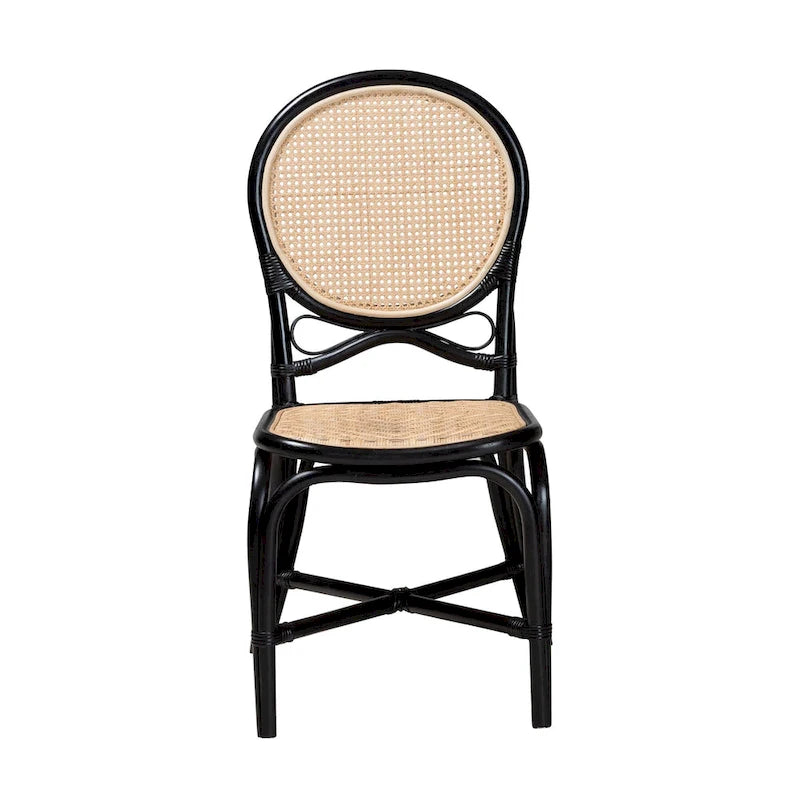 Mid-Century Natural Rattan Dining Chair in Black and Natural Brown - Handcrafted