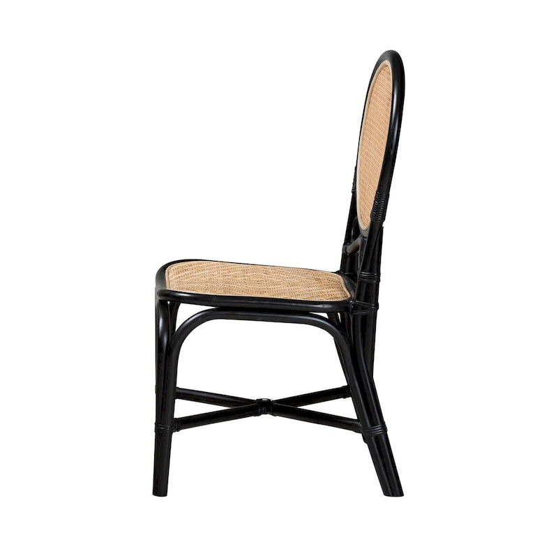 Mid-Century Natural Rattan Dining Chair in Black and Natural Brown - Handcrafted