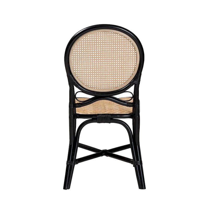 Mid-Century Natural Rattan Dining Chair in Black and Natural Brown - Handcrafted