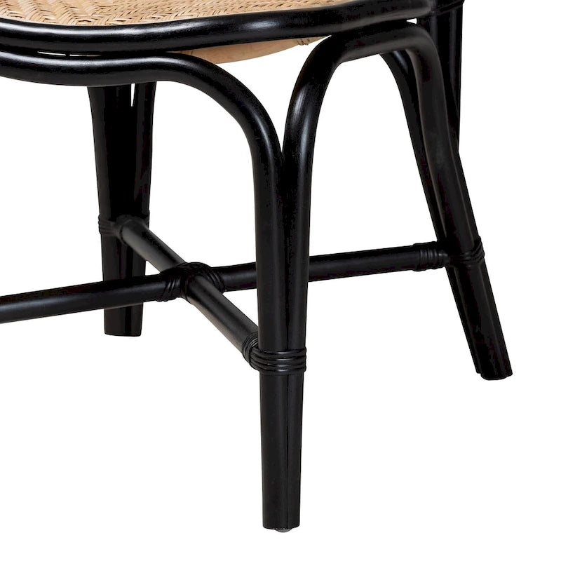 Mid-Century Natural Rattan Dining Chair in Black and Natural Brown - Handcrafted