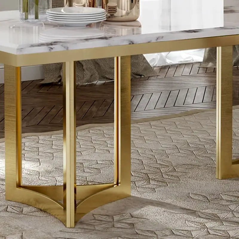 Modern 63-Inch Marble Dining Table with White Top and Gold Stainless Steel Legs