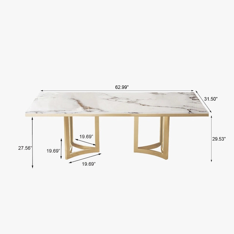 Modern 63-Inch Marble Dining Table with White Top and Gold Stainless Steel Legs