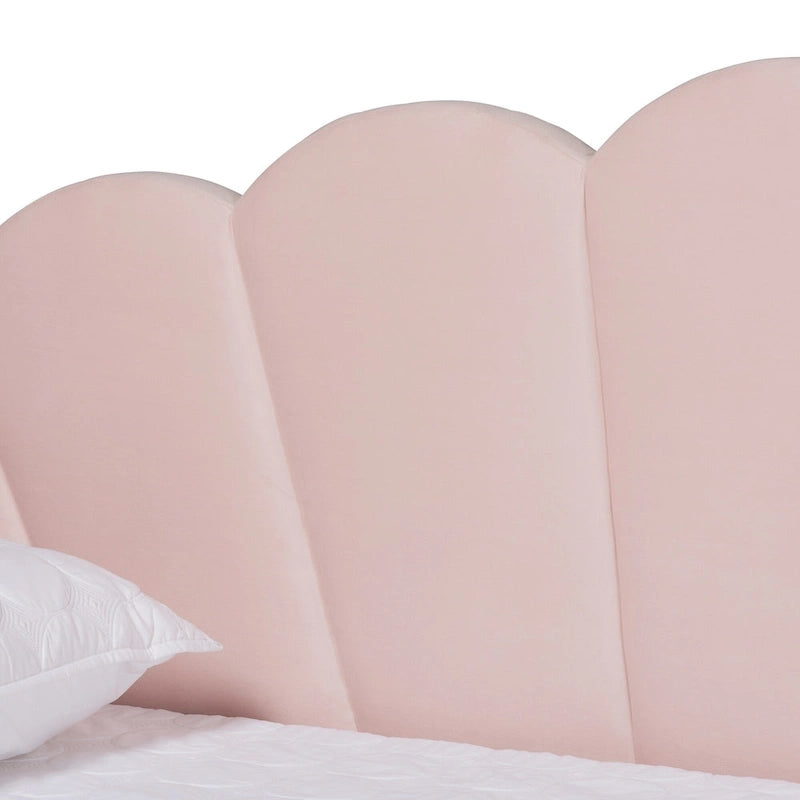 Modern Velvet Upholstered Daybed with Scalloped Edges - Light Pink