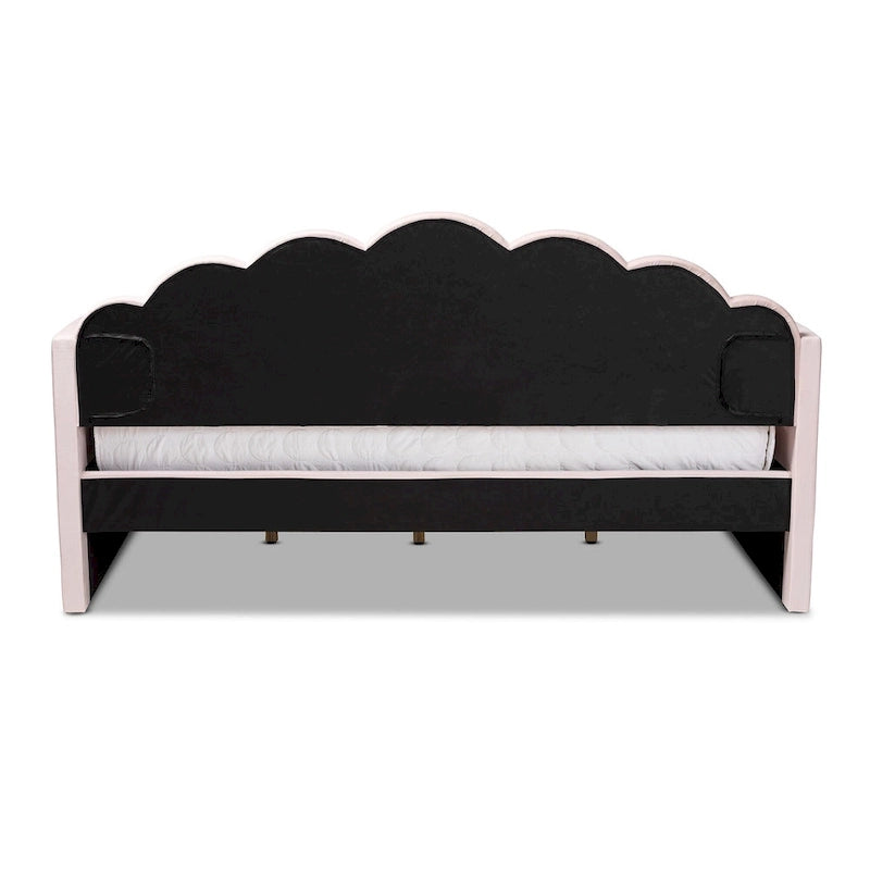 Modern Velvet Upholstered Daybed with Scalloped Edges - Light Pink