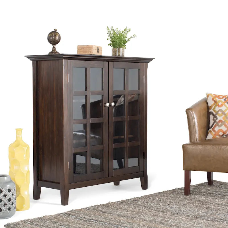Normandy Solid Wood Storage Cabinet with Tempered Glass Doors - 39W x 17D x 42.2H