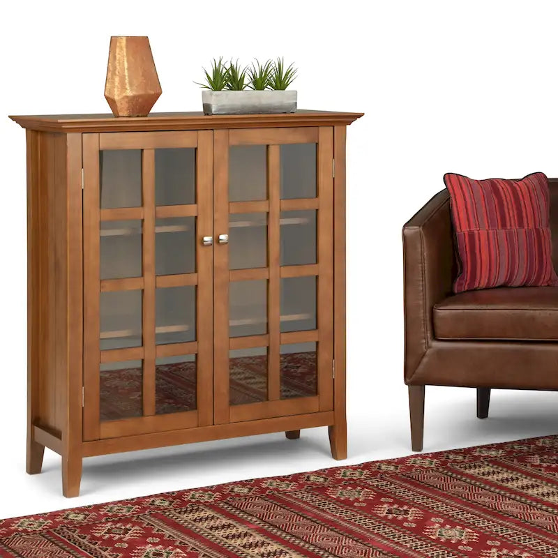 Normandy Solid Wood Storage Cabinet with Tempered Glass Doors - 39W x 17D x 42.2H