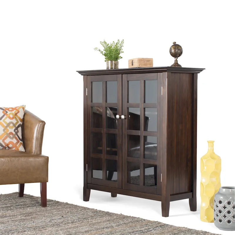 Normandy Solid Wood Storage Cabinet with Tempered Glass Doors - 39W x 17D x 42.2H