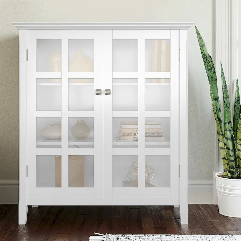 Normandy Solid Wood Storage Cabinet with Tempered Glass Doors - 39W x 17D x 42.2H