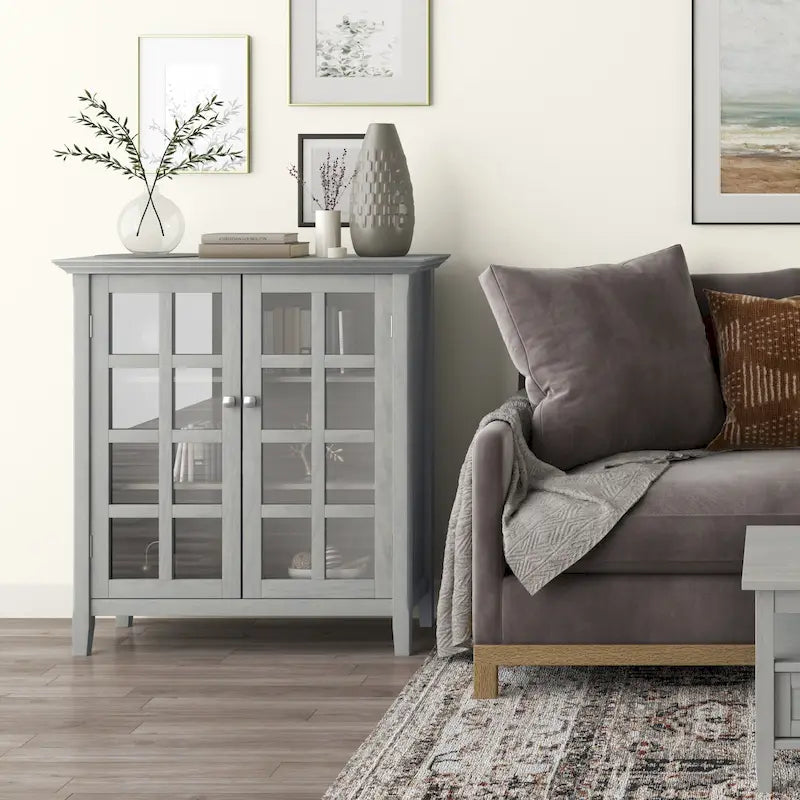Normandy Solid Wood Storage Cabinet with Tempered Glass Doors - 39W x 17D x 42.2H