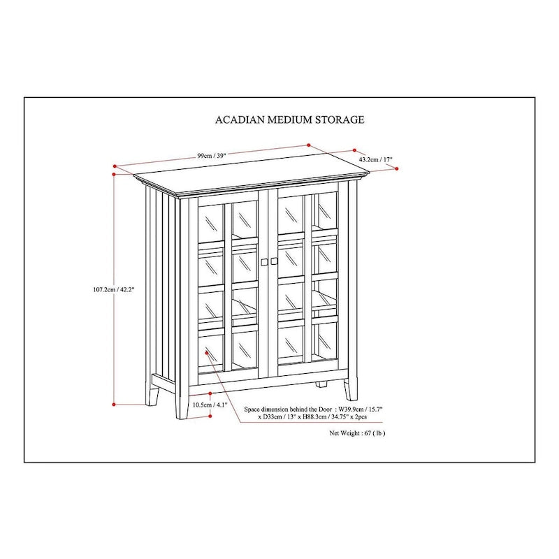 Normandy Solid Wood Storage Cabinet with Tempered Glass Doors - 39W x 17D x 42.2H