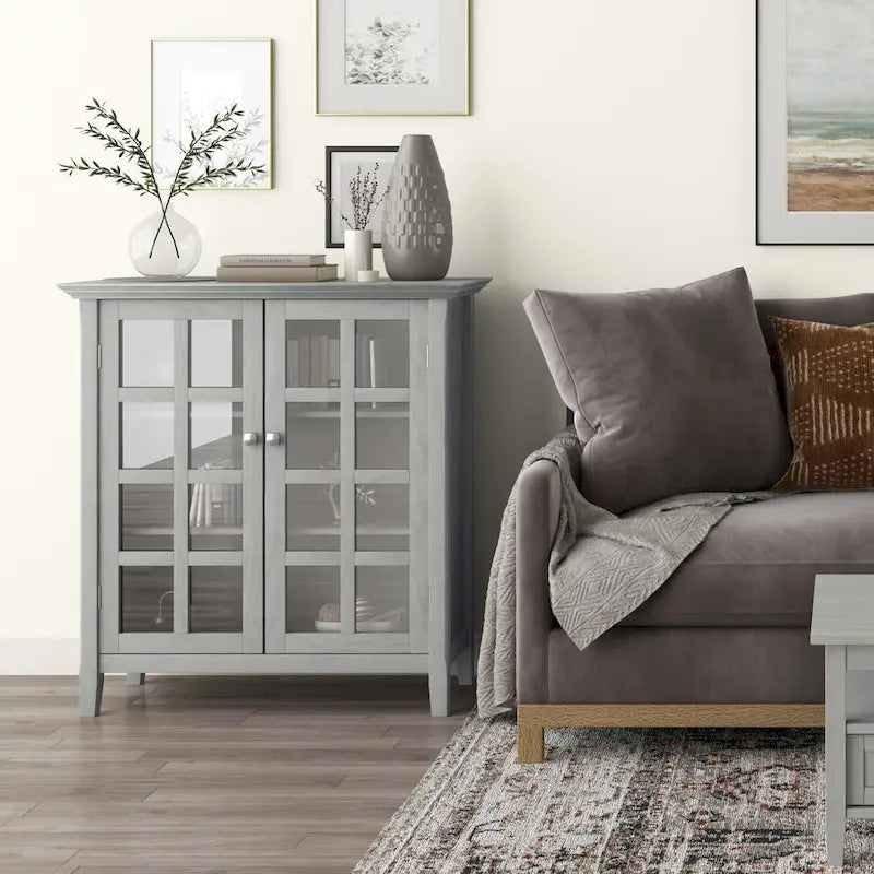 Normandy Solid Wood Storage Cabinet with Tempered Glass Doors - 39W x 17D x 42.2H