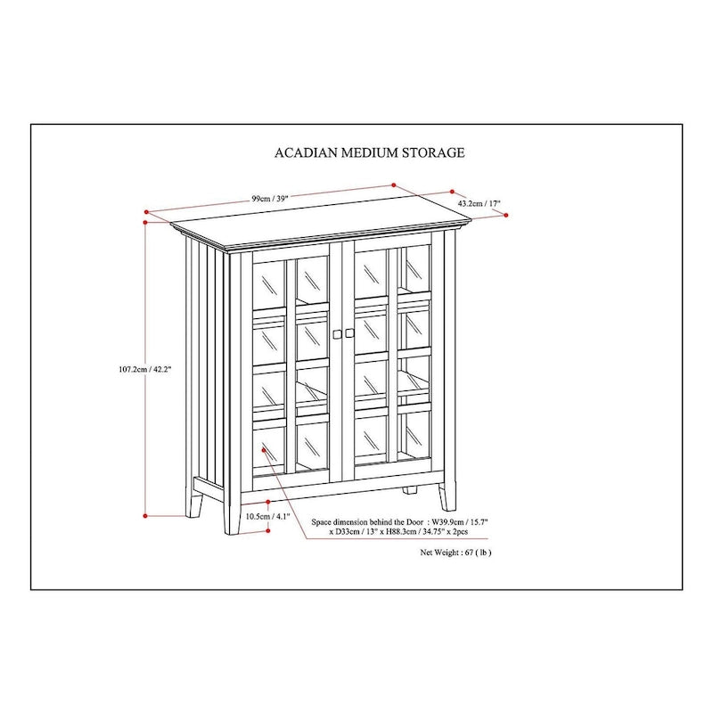 Normandy Solid Wood Storage Cabinet with Tempered Glass Doors - 39W x 17D x 42.2H