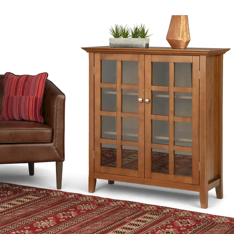 Normandy Solid Wood Storage Cabinet with Tempered Glass Doors - 39W x 17D x 42.2H