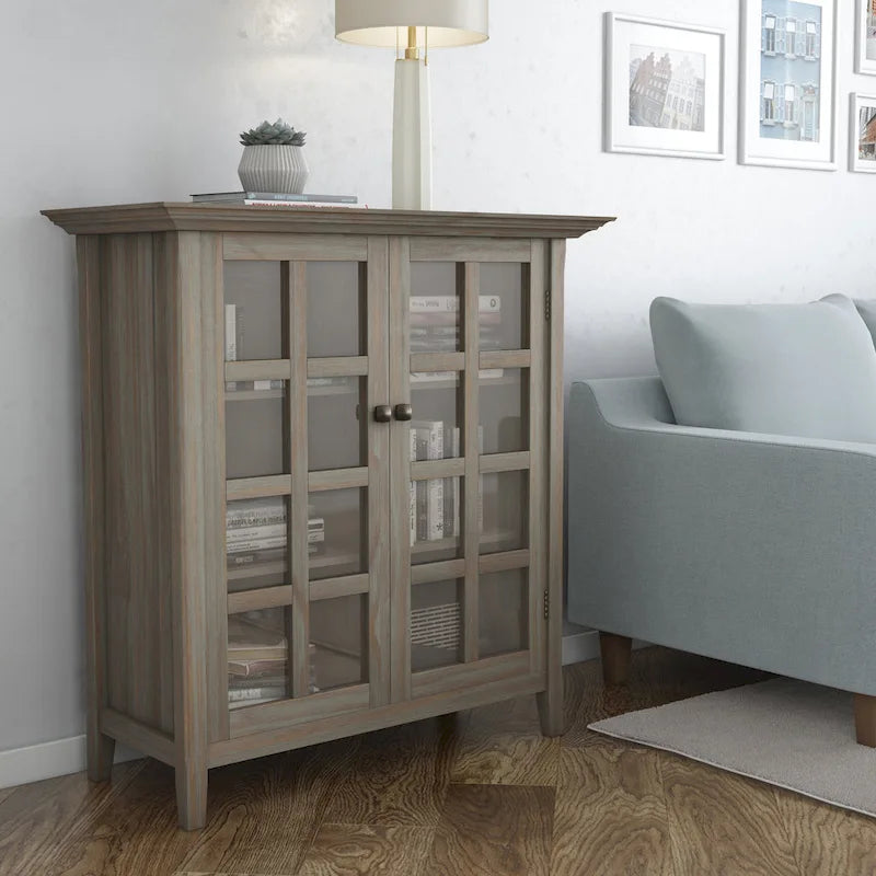 Normandy Solid Wood Storage Cabinet with Tempered Glass Doors - 39W x 17D x 42.2H
