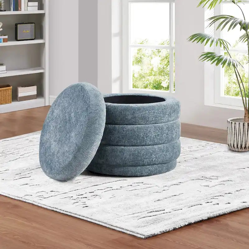 Cecil Art Deco Channel-Tufted Storage Ottoman - 20W x 20D x 18H inches
