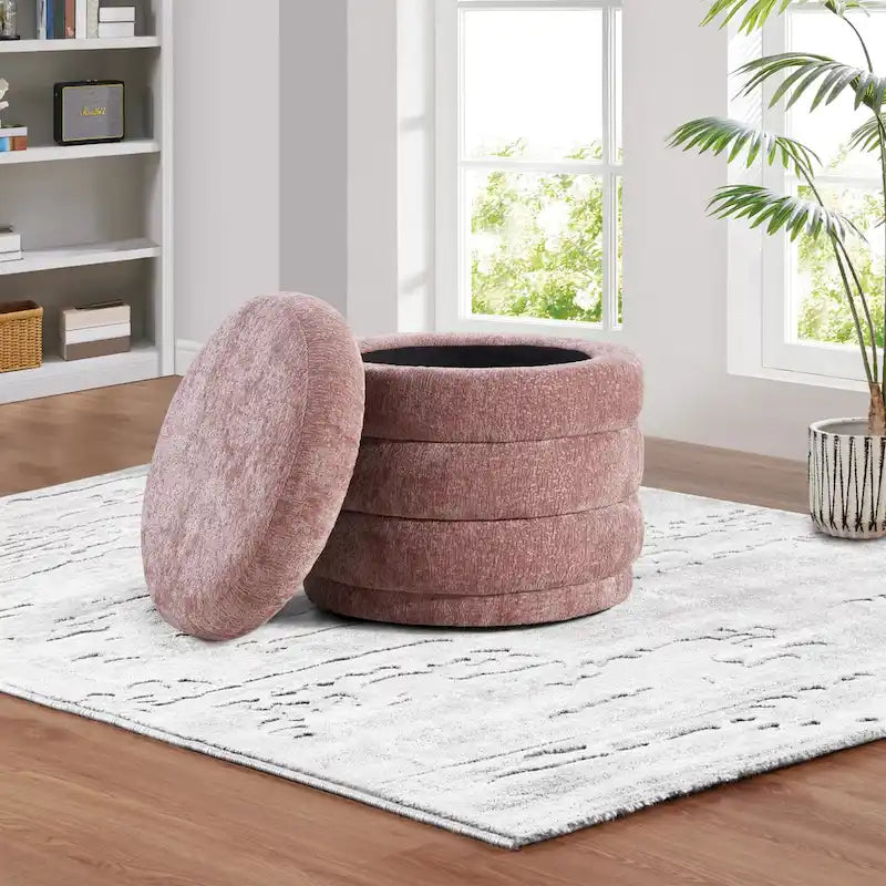 Cecil Art Deco Channel-Tufted Storage Ottoman - 20W x 20D x 18H inches
