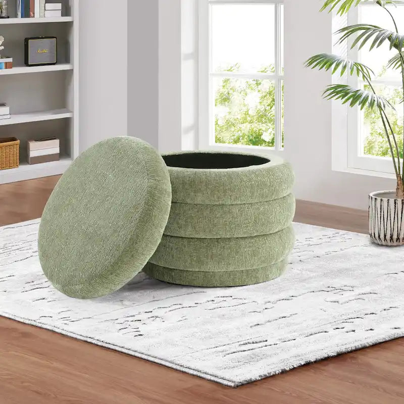 Cecil Art Deco Channel-Tufted Storage Ottoman - 20W x 20D x 18H inches