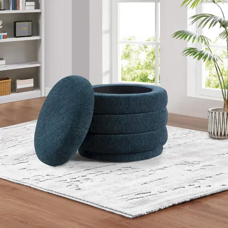 Cecil Art Deco Channel-Tufted Storage Ottoman - 20W x 20D x 18H inches