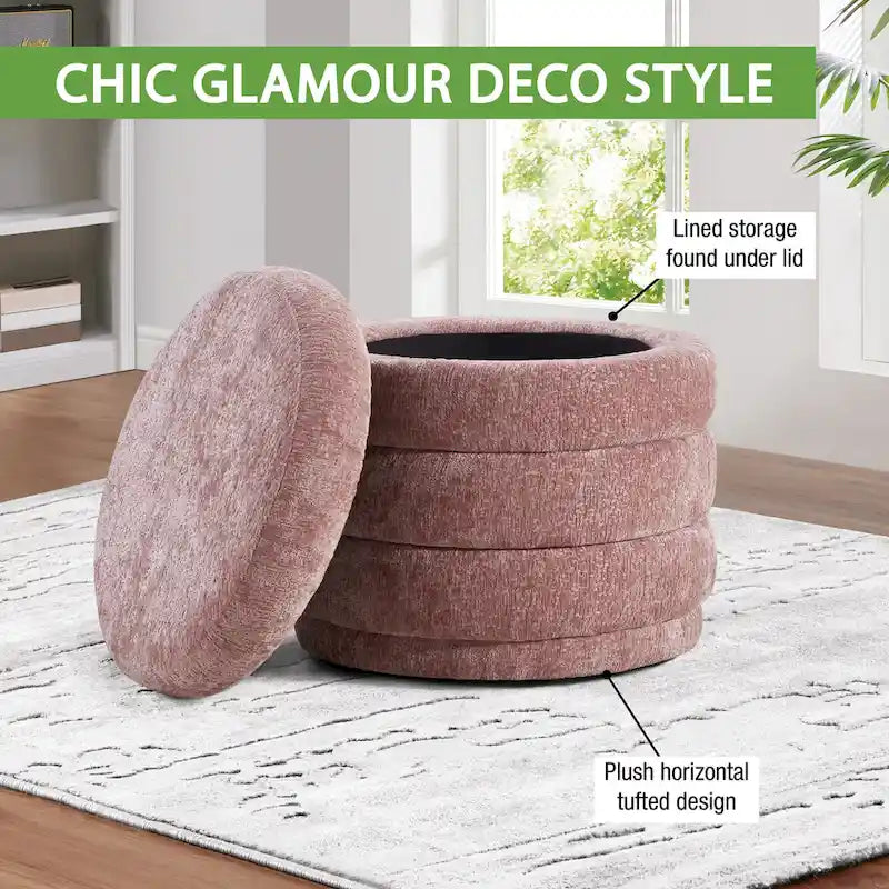 Cecil Art Deco Channel-Tufted Storage Ottoman - 20W x 20D x 18H inches