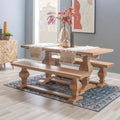 Solid Pine Wood Dining Bench with Natural Lacquer Finish - 63 Inches Long