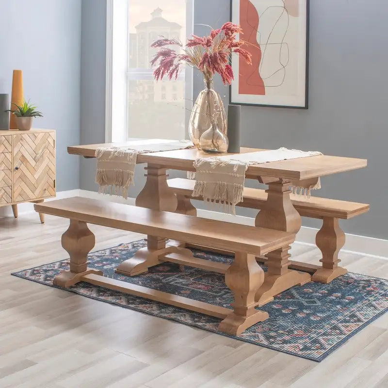 Solid Pine Wood Dining Bench with Natural Lacquer Finish - 63 Inches Long