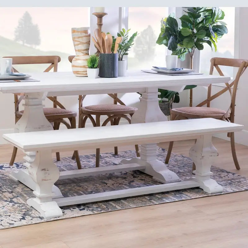 Solid Pine Wood Dining Bench with Natural Lacquer Finish - 63 Inches Long