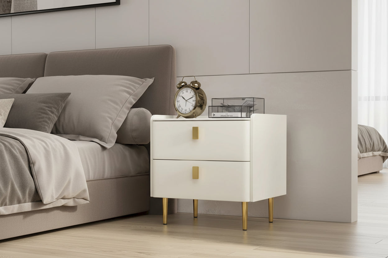 Modern Luxury 2-drawer Faux Leather Bedroom Nightstand