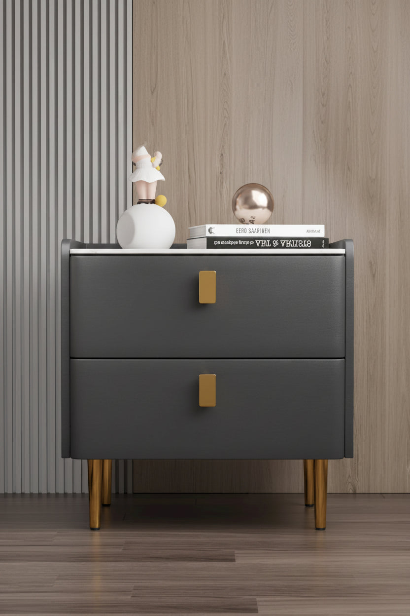 Modern Luxury 2-drawer Faux Leather Bedroom Nightstand