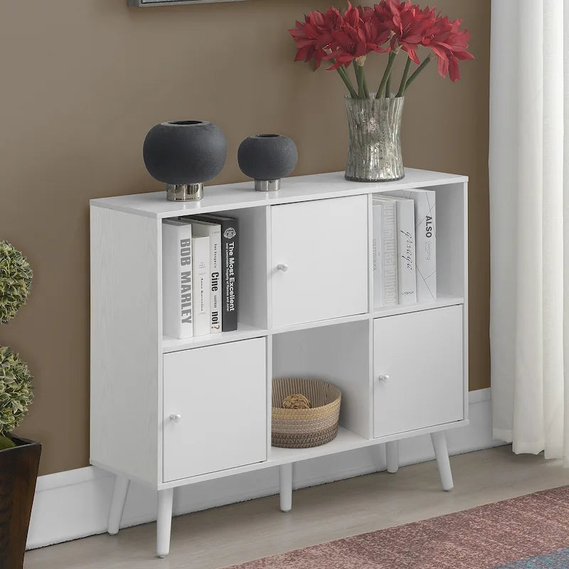 Mid-Century Storage Sideboard Console Table with 3 Cubbies and 3 Cabinets