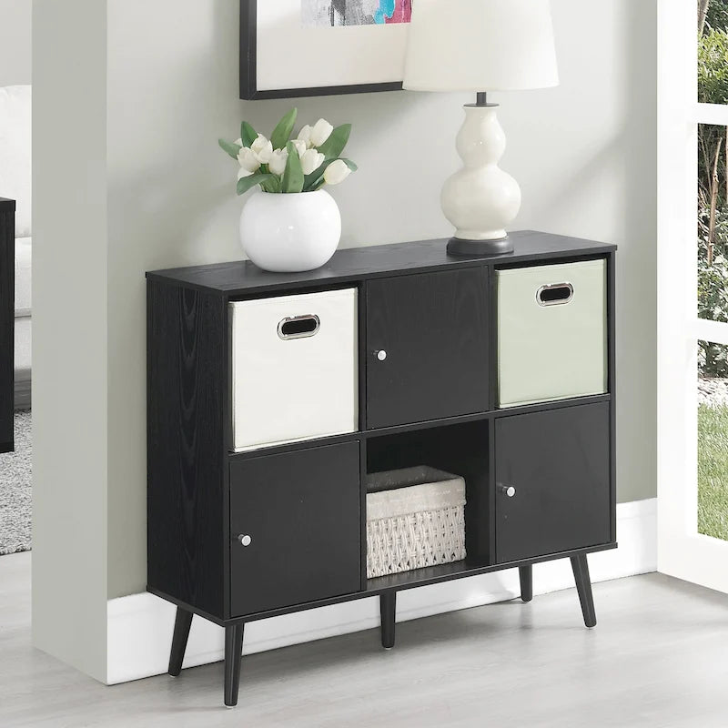 Mid-Century Storage Sideboard Console Table with 3 Cubbies and 3 Cabinets