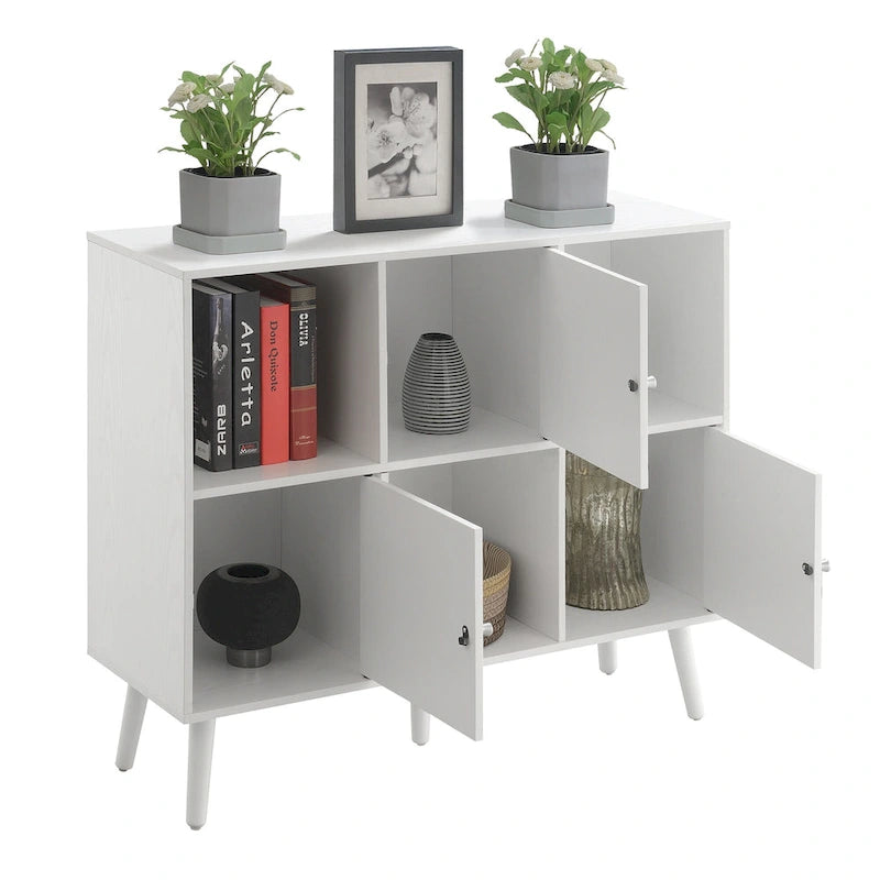 Mid-Century Storage Sideboard Console Table with 3 Cubbies and 3 Cabinets