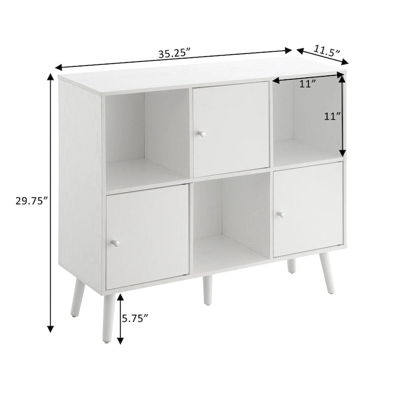Mid-Century Storage Sideboard Console Table with 3 Cubbies and 3 Cabinets