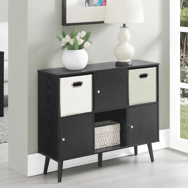 Mid-Century Storage Sideboard Console Table with 3 Cubbies and 3 Cabinets
